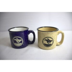 GOTHENBURG NEBRASKA PONY EXPRESS CAPITAL CAMP MUG SET BLUE YELLOW SPECKLED